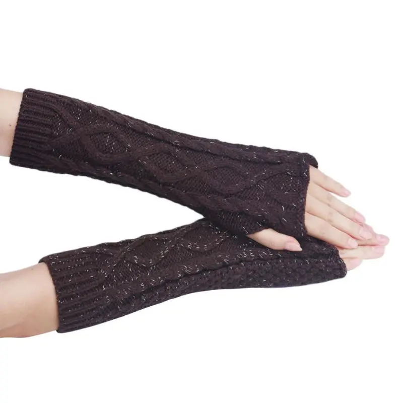 Fashion Women Warm Knitted Fingerless Long Gloves Mitten Hand Arm Warmer Glove 5 Colors 2