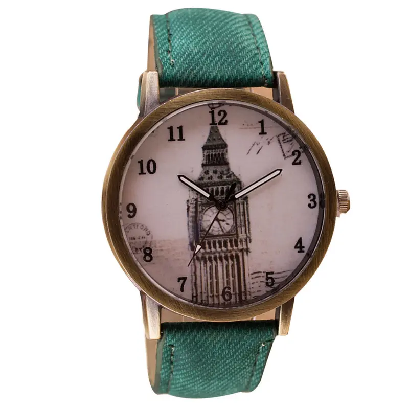Fashion Women Wristwatch Tower Pattern Retro Clock Quartz Analog Watch Cowboy Leather Band Women Dress Relogio Ladies Clock 3