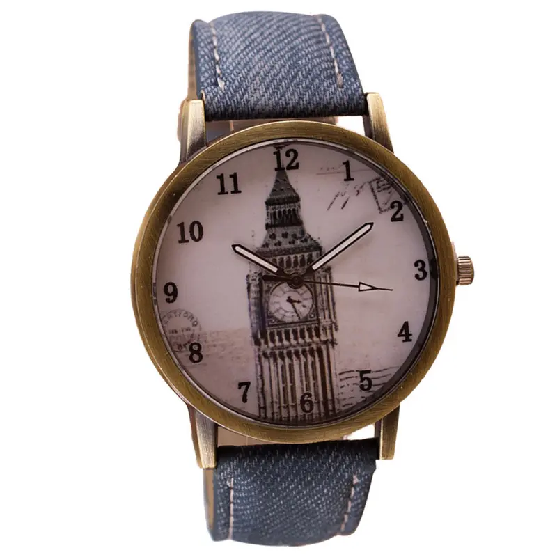 Fashion Women Wristwatch Tower Pattern Retro Clock Quartz Analog Watch Cowboy Leather Band Women Dress Relogio Ladies Clock 4