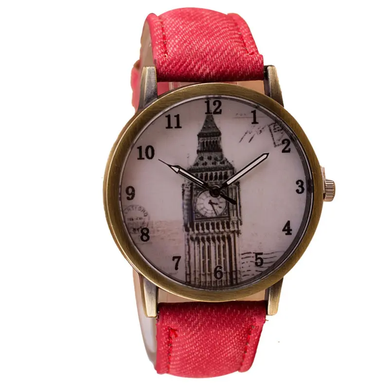 Fashion Women Wristwatch Tower Pattern Retro Clock Quartz Analog Watch Cowboy Leather Band Women Dress Relogio Ladies Clock 5