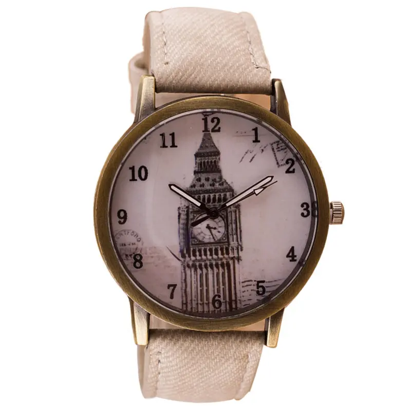 Fashion Women Wristwatch Tower Pattern Retro Clock Quartz Analog Watch Cowboy Leather Band Women Dress Relogio Ladies Clock 6