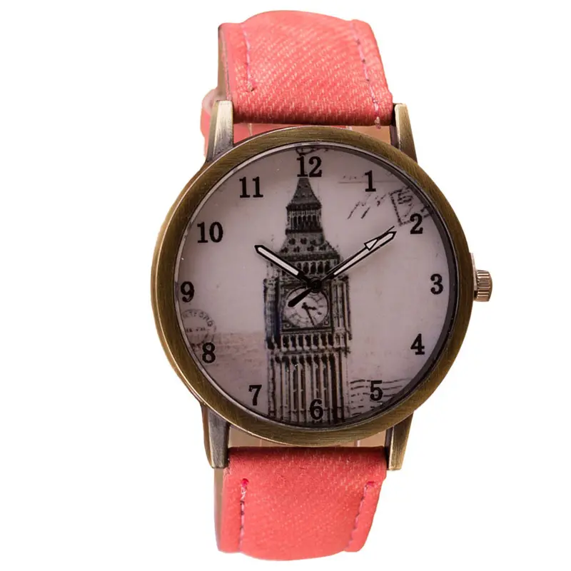 Fashion Women Wristwatch Tower Pattern Retro Clock Quartz Analog Watch Cowboy Leather Band Women Dress Relogio Ladies Clock 7