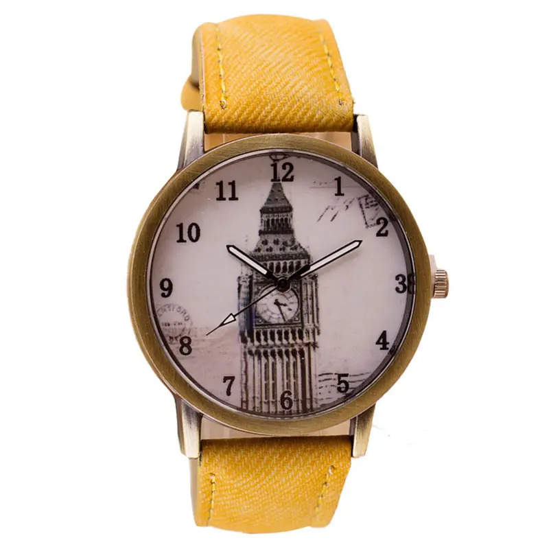 Fashion Women Wristwatch Tower Pattern Retro Clock Quartz Analog Watch Cowboy Leather Band Women Dress Relogio Ladies Clock 8