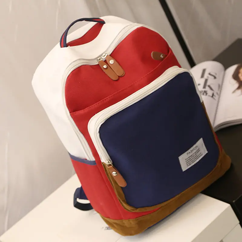 Fashion Women's Canvas Backpack Patchwork Satchel Shoulder Rucksack For Teenager Girls Designer School Bagpack Bolsa Feminina 1