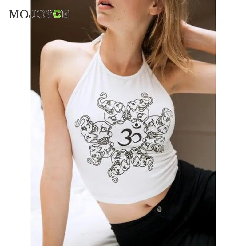 Fashion Women's Print White Crop Tops Casual Tank Tops Blusa Feminina O Neck Sleeveless Slim Tops Plus Size Blusas 1