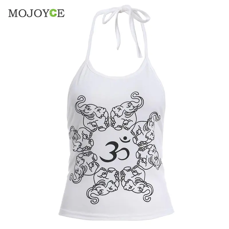 Fashion Women's Print White Crop Tops Casual Tank Tops Blusa Feminina O Neck Sleeveless Slim Tops Plus Size Blusas 2