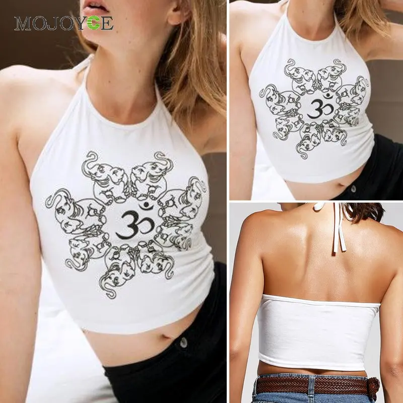 Fashion Women's Print White Crop Tops Casual Tank Tops Blusa Feminina O Neck Sleeveless Slim Tops Plus Size Blusas 3