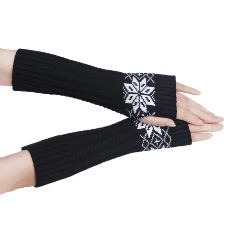 Fashion Women's Warm Snow Pattern Knitting Half Fingerless Gloves Hand Arm Gloves Women 1