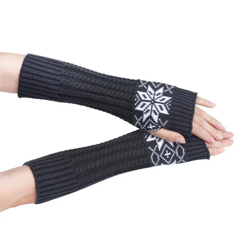 Fashion Women's Warm Snow Pattern Knitting Half Fingerless Gloves Hand Arm Gloves Women 2