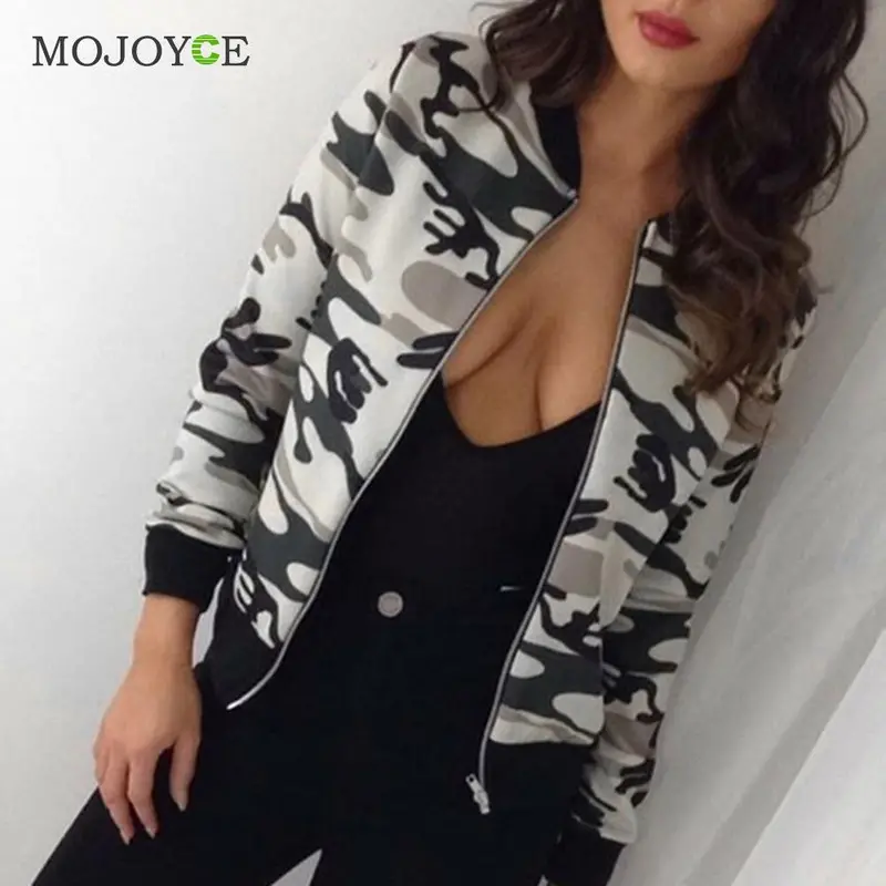 Fashion Zip Up Classic Army Jacket Biker Celebrity Camo Camouflage Bomber Jacket Outwear Coat Women Basic Coats Jaqueta Feminina 1
