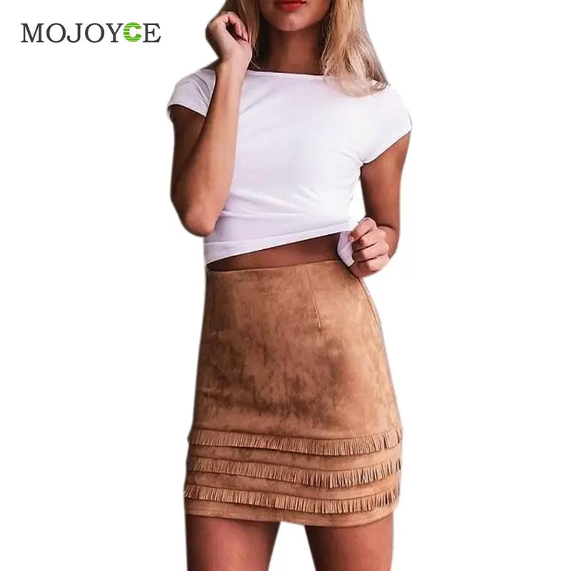 Fashiontassel Suede Leather Pencil Skirt High Waist Slim Mini Short Skirts Bodycon Package Hip Skirt Plus Size 1