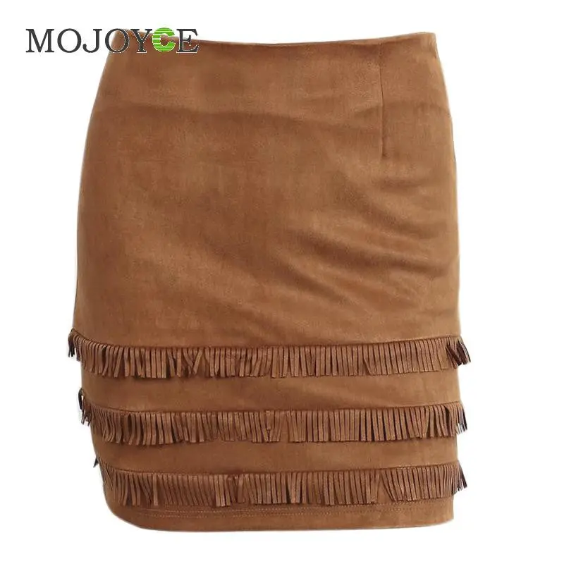 Fashiontassel Suede Leather Pencil Skirt High Waist Slim Mini Short Skirts Bodycon Package Hip Skirt Plus Size 2