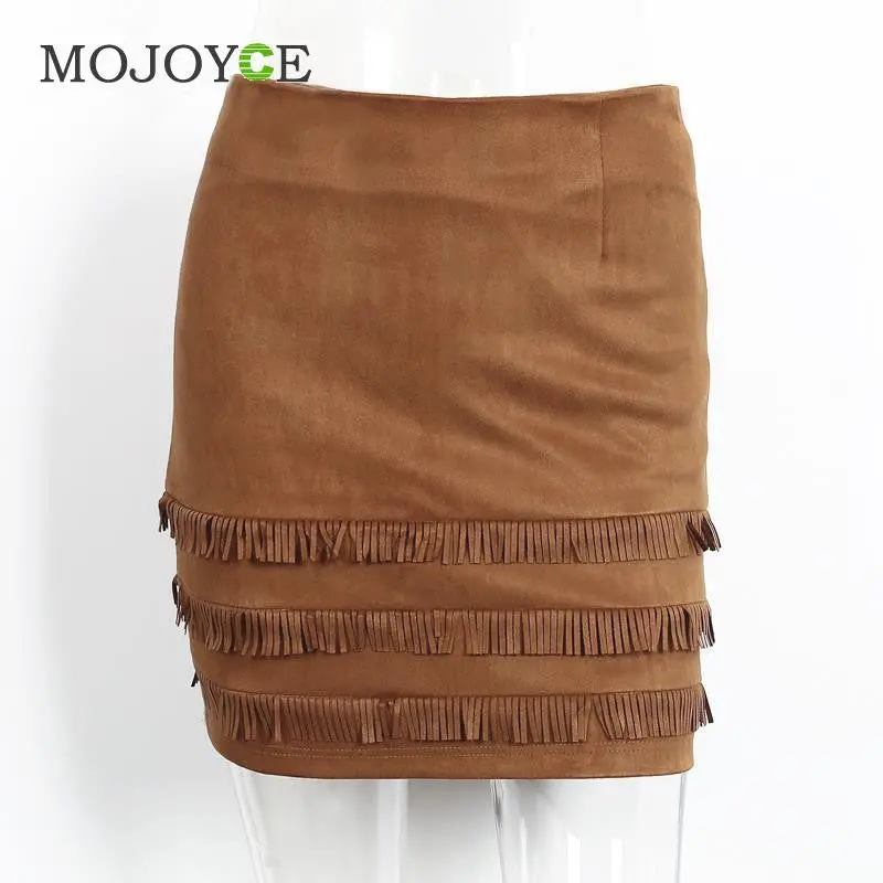 Fashiontassel Suede Leather Pencil Skirt High Waist Slim Mini Short Skirts Bodycon Package Hip Skirt Plus Size 4