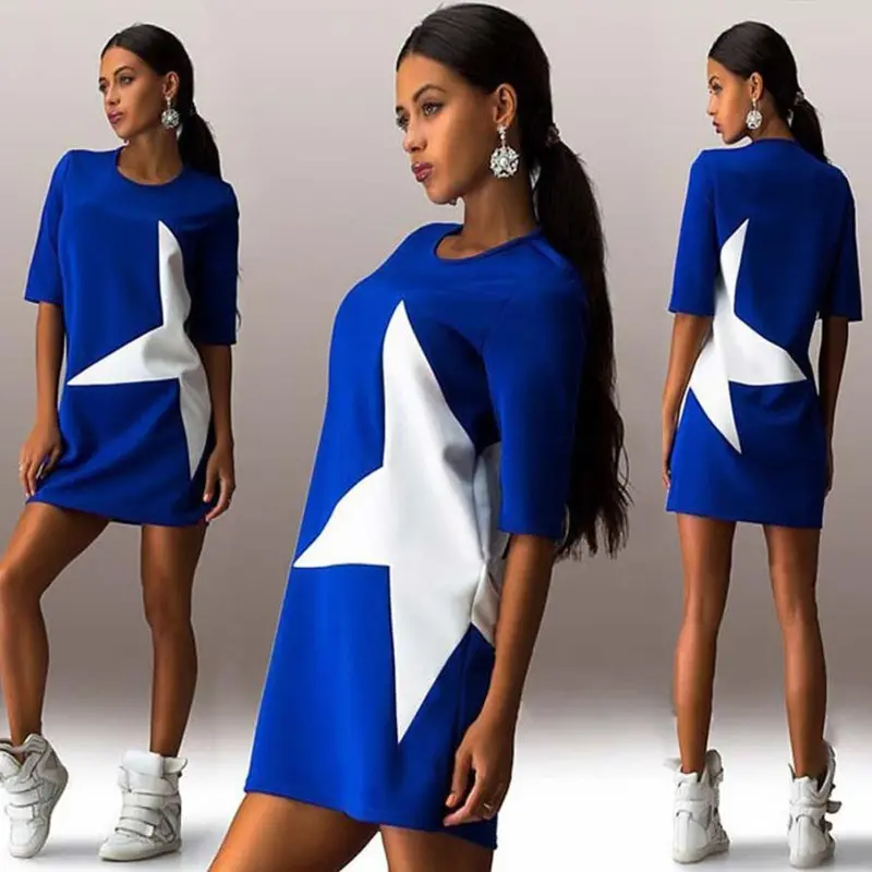 Fashionwomen Casual Loose Star Printed Half Sleeve Short Mini Dress 5