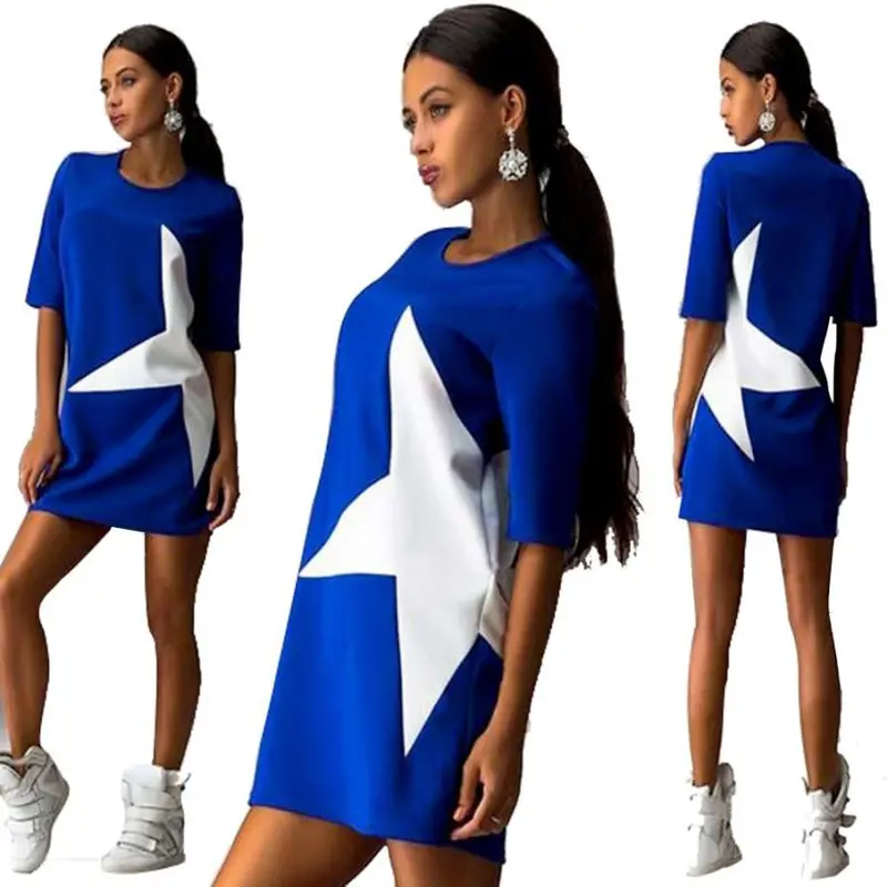 Fashionwomen Casual Loose Star Printed Half Sleeve Short Mini Dress 5