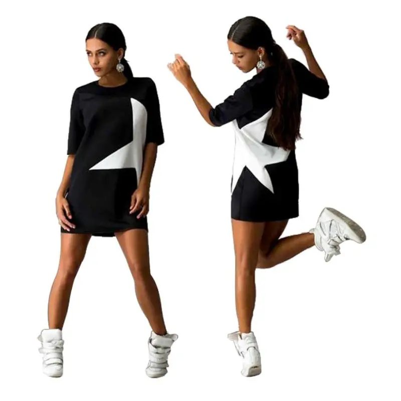 Fashionwomen Casual Loose Star Printed Half Sleeve Short Mini Dress 7