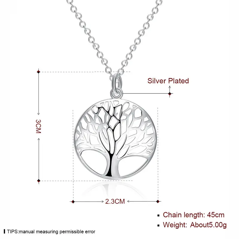 Fashoin Silver Chain Necklace Tree Of Life Pendant Necklace Gift Syxl042 2