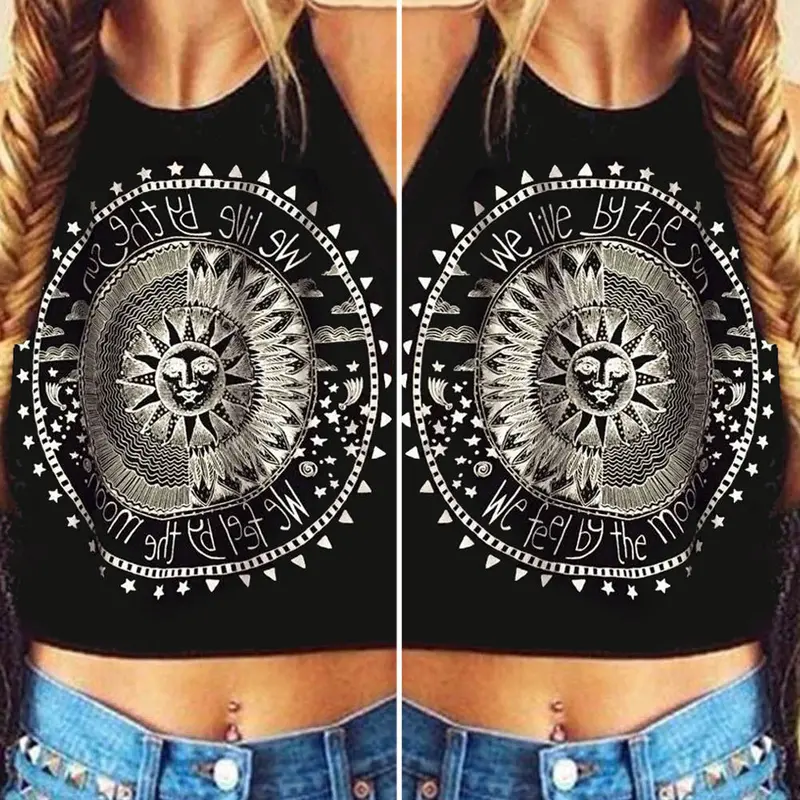 Fasion Crop Tops Women Print Sleeveless Cropped Feminino Halterneck Tank Tops Vest Women Shirt Blusa For 3