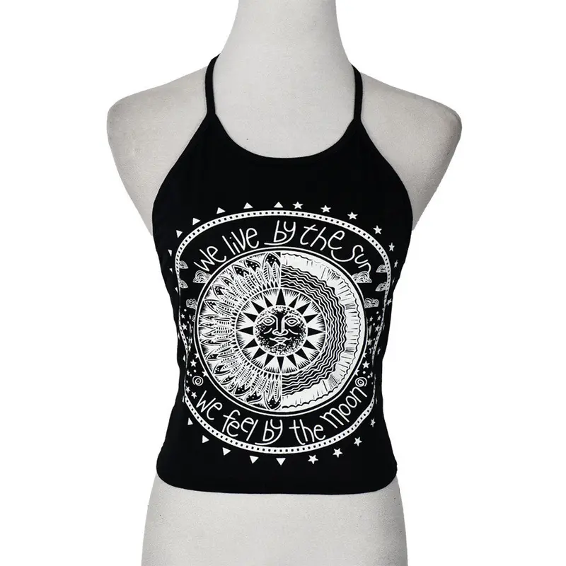 Fasion Crop Tops Women Print Sleeveless Cropped Feminino Halterneck Tank Tops Vest Women Shirt Blusa For 4