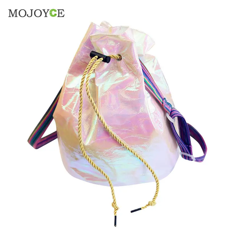 Fasion Drawstring Laser Women Bag Candy Color Special Fabric Paper Bling Bucket Bag Luxury Handbags Women Bags Designer Bolsa 1
