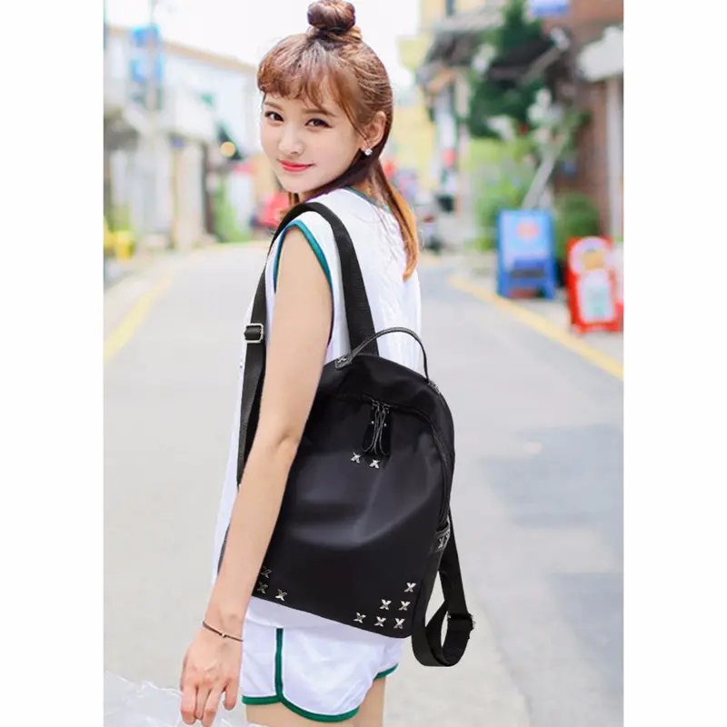 Fasion Nylon Women Bag Rivet Backpack Women School Bags For Teenagers Mochila Feminina Mochilas Mujer Black Backpacks 1
