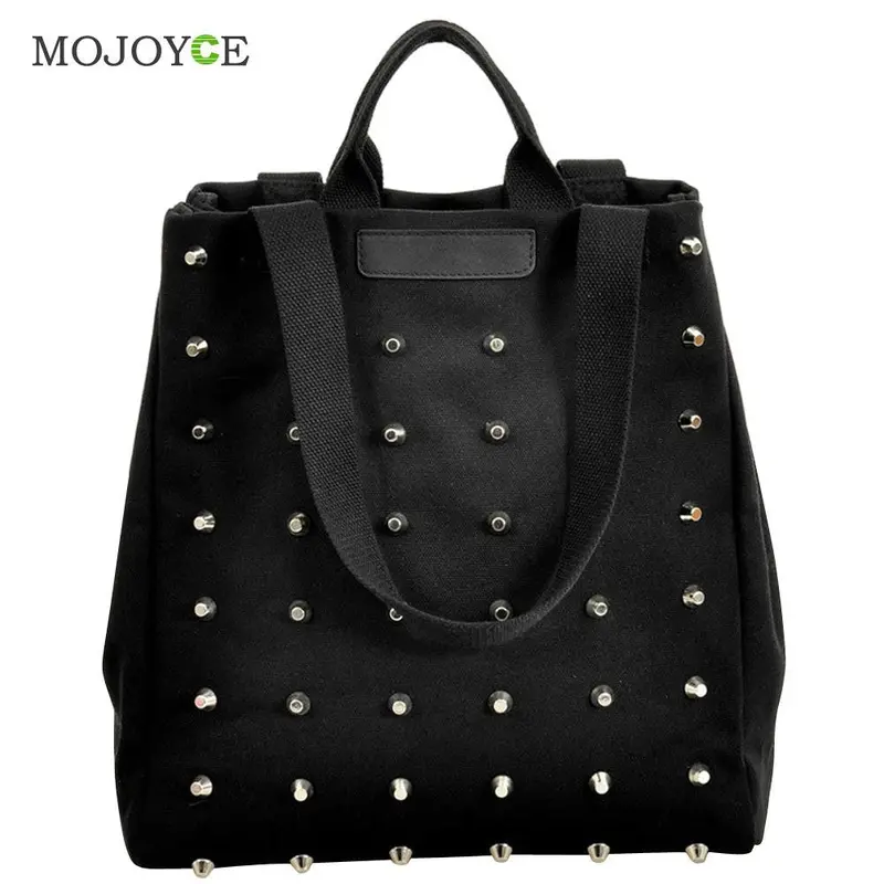 Fasion Rivet Women Bag Bolsas Retro Balck Canvas Shoulder Bags Handbags Women Famous Brands Tote Clutch Bolsa Feminina 1