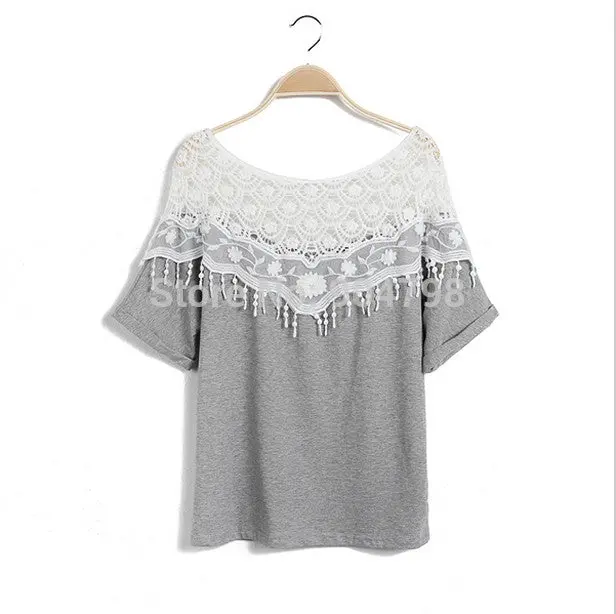 Fasion Sweet Hollow Out Lace Cutout Shirthandmade Crochet Cape Collar Batwing Sleeve Tops T Shirt 2