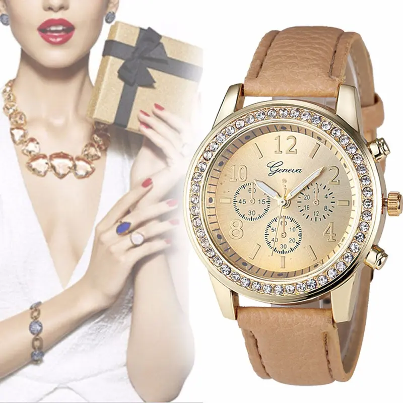Faux Chronograph Quartz Watch Women Classic Round Ladies Women Crystals Watch Relogio Feminino Clock 1