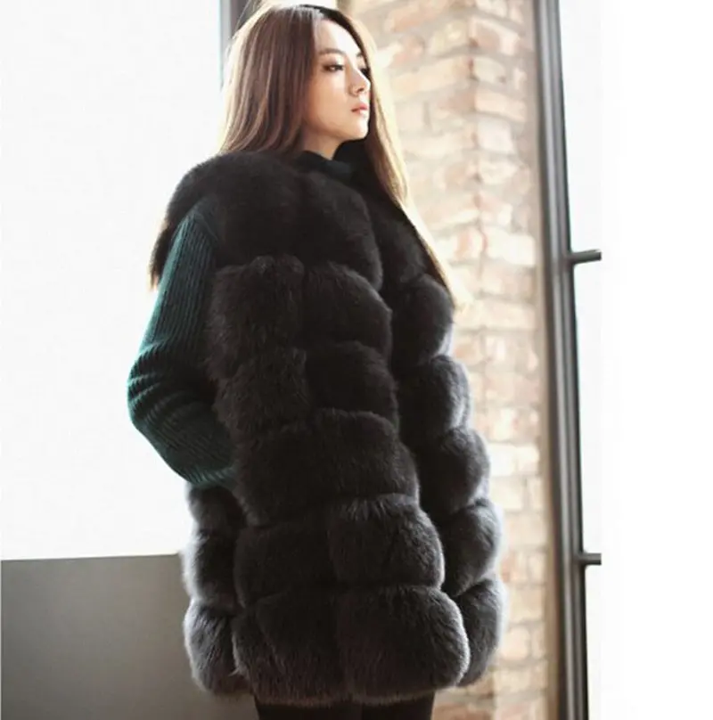 Faux Fox Fur Plaid Pattern Long Hairy Shaggy Warm Long Vest Fall Women's Sleeveless Jacket Fuzzy Coat Outerwear 1