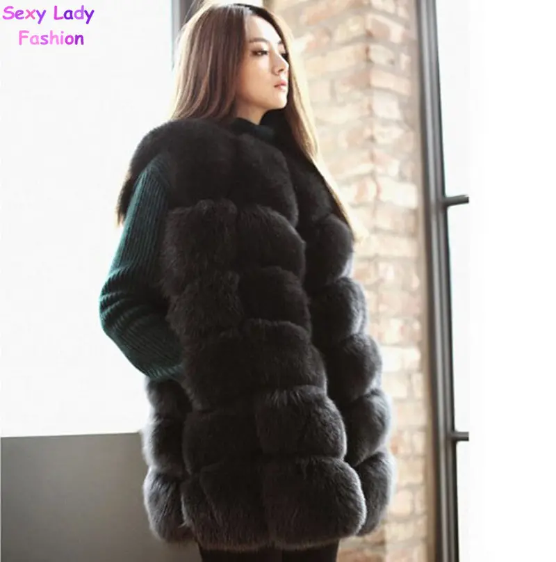 Faux Fox Fur Plaid Pattern Long Hairy Shaggy Warm Long Vest Fall Women's Sleeveless Jacket Fuzzy Coat Outerwear 3