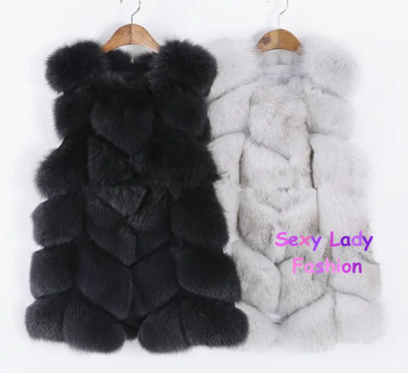 Faux Fox Fur Plaid Pattern Long Hairy Shaggy Warm Long Vest Fall Women's Sleeveless Jacket Fuzzy Coat Outerwear 7