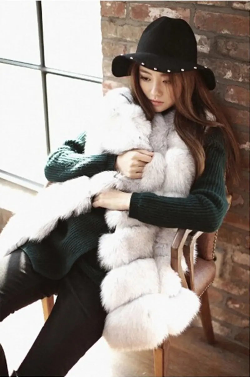 Faux Fox Fur Plaid Pattern Long Hairy Shaggy Warm Long Vest Fall Women's Sleeveless Jacket Fuzzy Coat Outerwear 8
