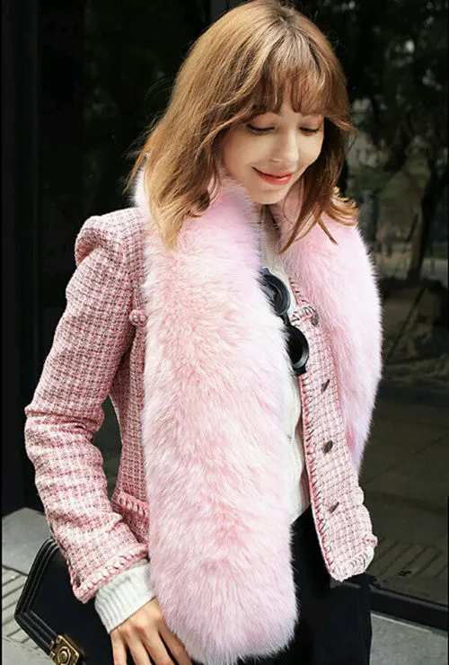 Faux Fox Fur Warm Long Scarf Collar Women Shaggy Faux Fur Shawl Cap Scarves False Collar Purple Pink 1