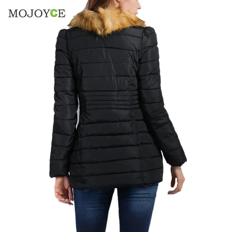 Faux Fur Hooded Collar Double Breasted Cotton-Padded Coat 4