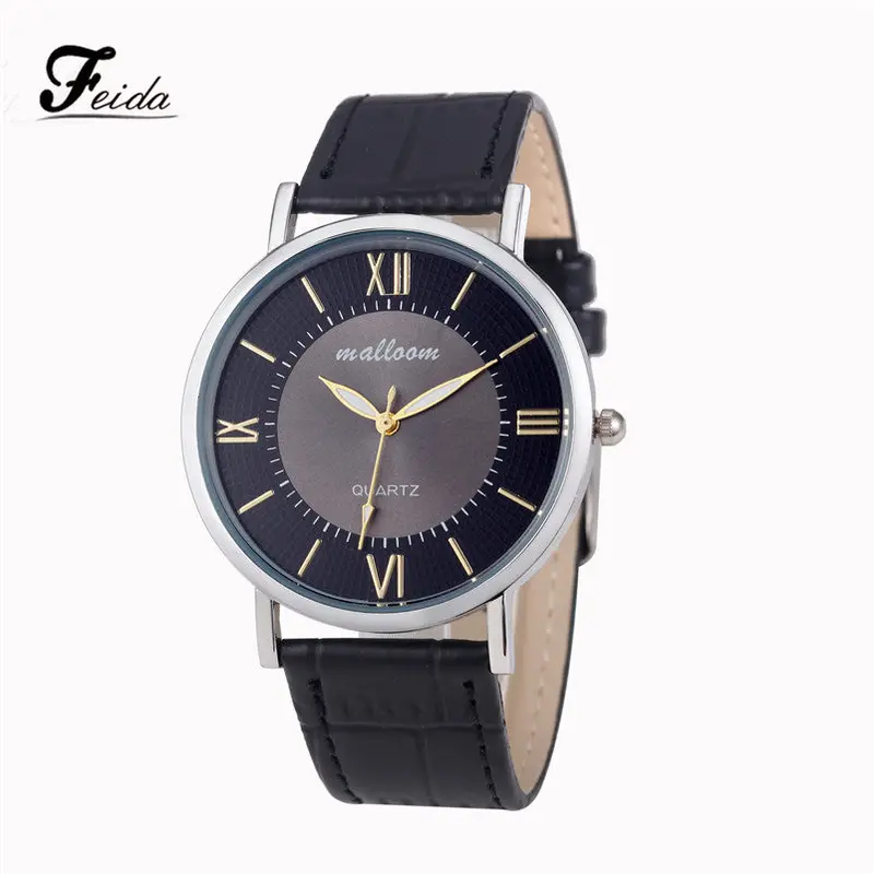 Faux Leather Mens Watches Top Luxury Blue Ray Glass Quartz-Watch Men Wrist Watch Fast Shipping Feida 1