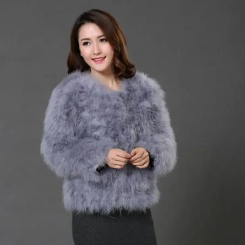 Faux Ostrich Fur Short Jacket for Women – Shaggy Warm Outerwear in Flamingo-Inspired Texture