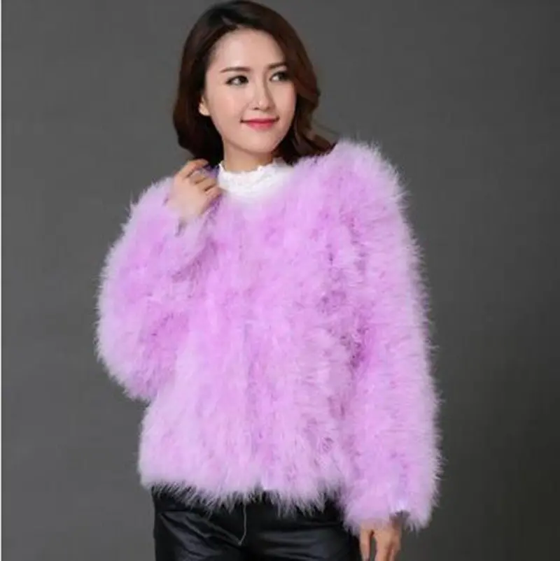 Faux Ostrich Fur Short Jacket for Women – Shaggy Warm Outerwear in Flamingo-Inspired Texture