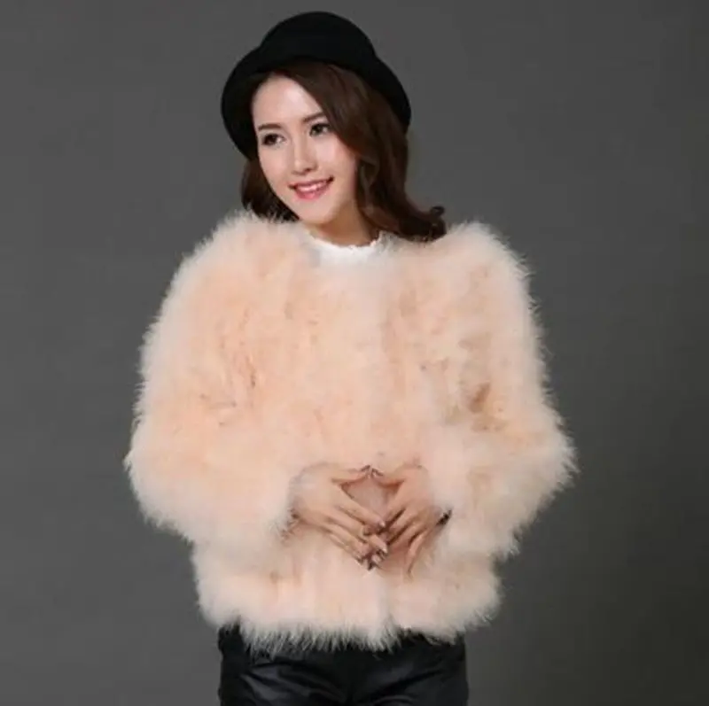 Faux Ostrich Fur Short Jacket for Women – Shaggy Warm Outerwear in Flamingo-Inspired Texture