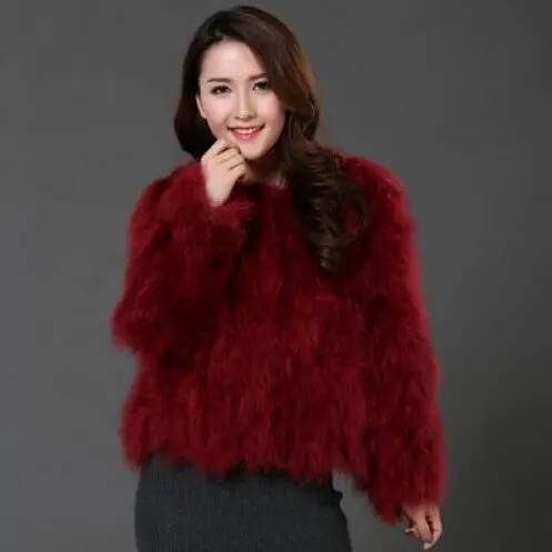 Faux Ostrich Fur Short Jacket for Women – Shaggy Warm Outerwear in Flamingo-Inspired Texture