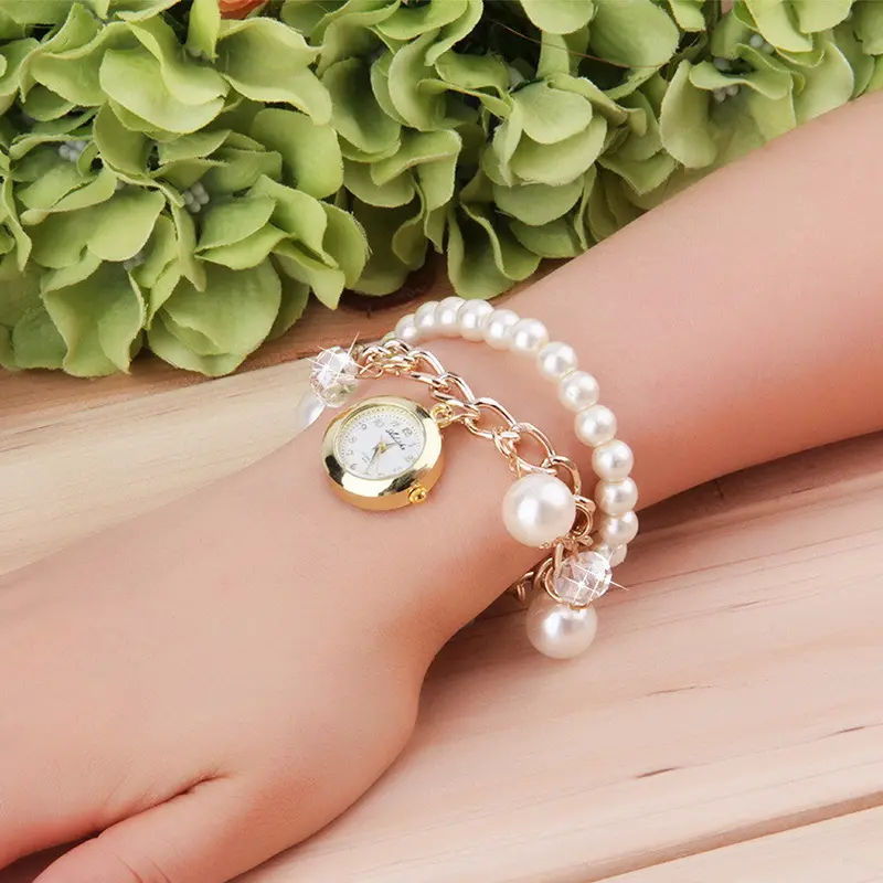 Faux Pearl Rhinestone Watches Quartz Analog Bracelet Wrist Watches 1