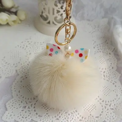 Faux Rabbit Fur Ball Keychain Bag Plush Car Key Ring Car Key Chain Pendant Charm Solid Keys Ring Gift 1