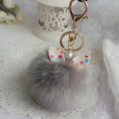 Faux Rabbit Fur Ball Keychain Bag Plush Car Key Ring Car Key Chain Pendant Charm Solid Keys Ring Gift 4