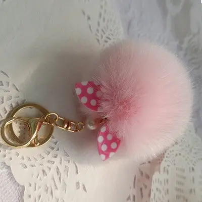 Faux Rabbit Fur Ball Keychain Bag Plush Car Key Ring Car Key Chain Pendant Charm Solid Keys Ring Gift 5