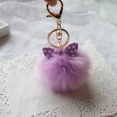 Faux Rabbit Fur Ball Keychain Bag Plush Car Key Ring Car Key Chain Pendant Charm Solid Keys Ring Gift 6