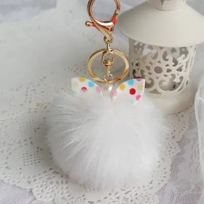 Faux Rabbit Fur Ball Keychain Bag Plush Car Key Ring Car Key Chain Pendant Charm Solid Keys Ring Gift 8