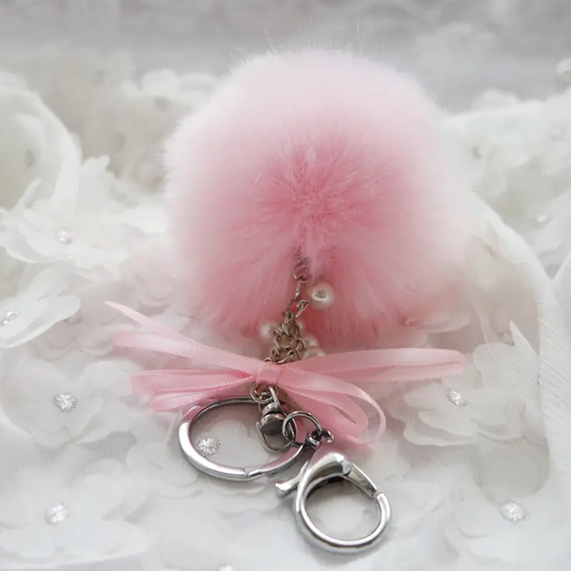 Faux Rabbit Fur Ball Keychain Bag Plush Car Key Ring Car Keychain Pendant Fathers Day Gifts Feida 7