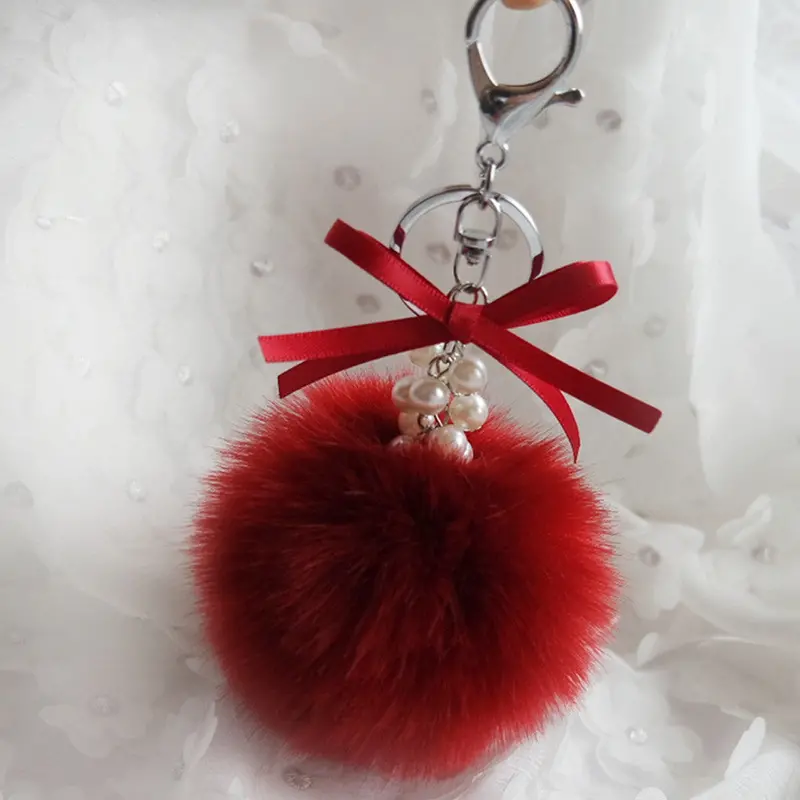 Faux Rabbit Fur Ball Keychain Bag Plush Car Key Ring Car Keychain Pendant Fathers Day Gifts Feida 8