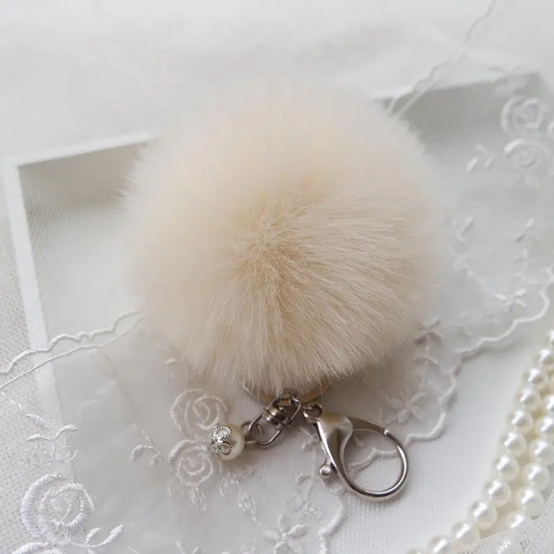 Faux Rabbit Fur Ball Keychain On Bag Plush Car Key Ring Porte Cle Sleutelhanger Key Holder Oortachiavi Cell Phone Keychain 1