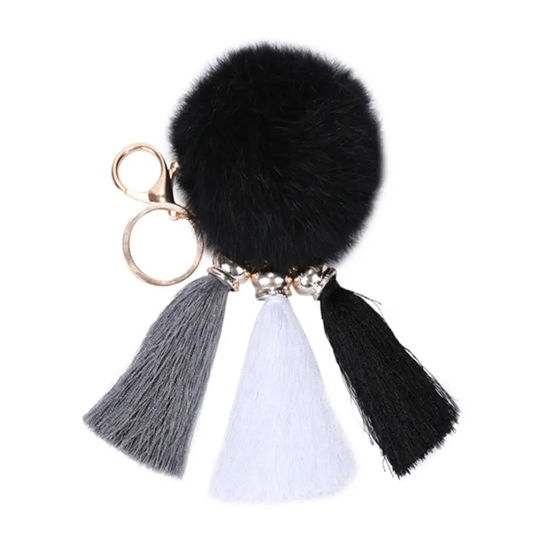 Faux Rabbit Fur Pom Pom Keychain Tassel Key Chain Bag Plush Car Key Ring Car Key Pendant Feida 1