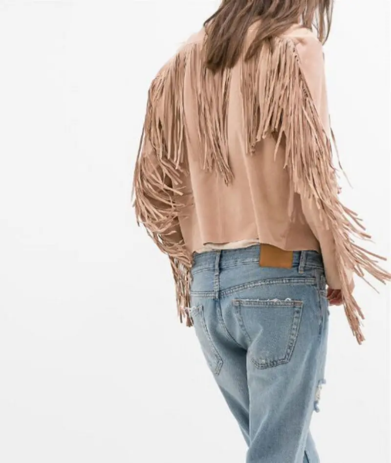 Faux Suede Small Lapel Tassel Irregular Fringed Cardigan Short Jacket Casual Outwear Coat Tops Black Khaki S - Xl 7